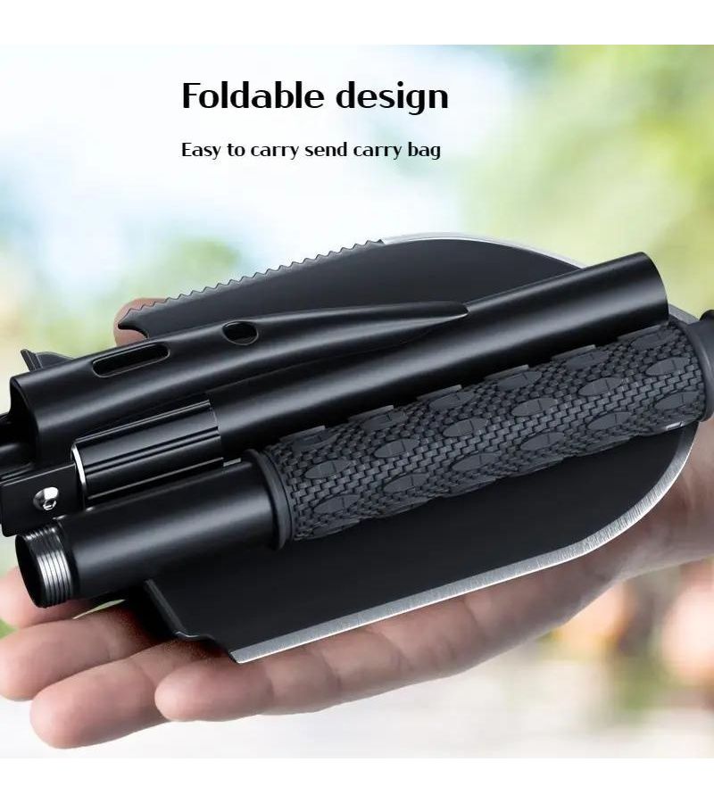Tactical Folding Shovel with Survival Saw Pickaxe and Bag Black Multi Purpose Tool for Camping Hiking Outdoor Adventures Durable Stainless Steel Construction - Image 4