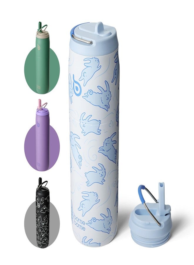 BOTTLE BOTTLE Stainless Steel Water Bottle with Straw and Lid 32 oz Vacuum Insulated Cup Stay Cold and Hot, Leak-Proof Wide Mouth Water Bottles for Women,Rabbits - Image 1