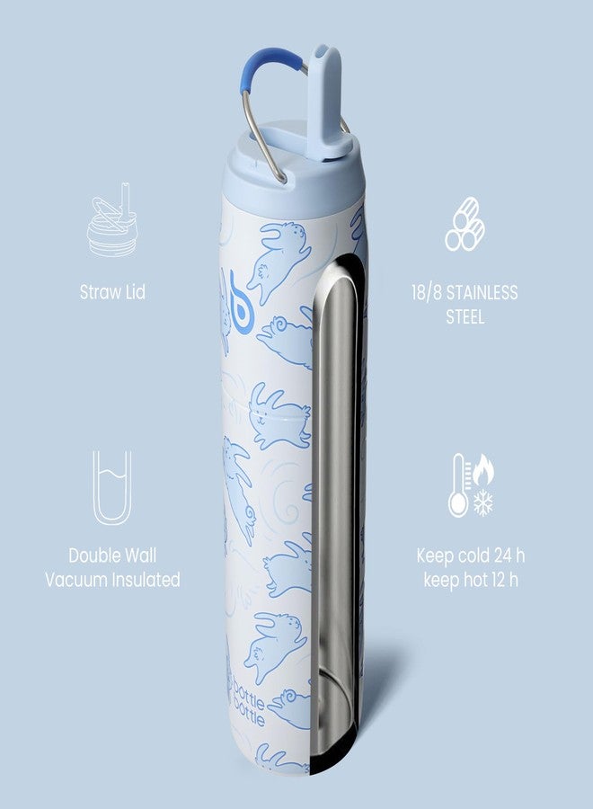 BOTTLE BOTTLE Stainless Steel Water Bottle with Straw and Lid 32 oz Vacuum Insulated Cup Stay Cold and Hot, Leak-Proof Wide Mouth Water Bottles for Women,Rabbits - Image 5