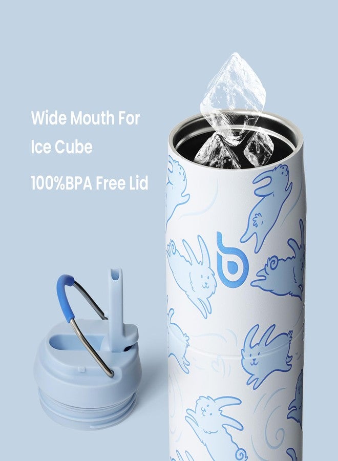 BOTTLE BOTTLE Stainless Steel Water Bottle with Straw and Lid 32 oz Vacuum Insulated Cup Stay Cold and Hot, Leak-Proof Wide Mouth Water Bottles for Women,Rabbits - Image 4