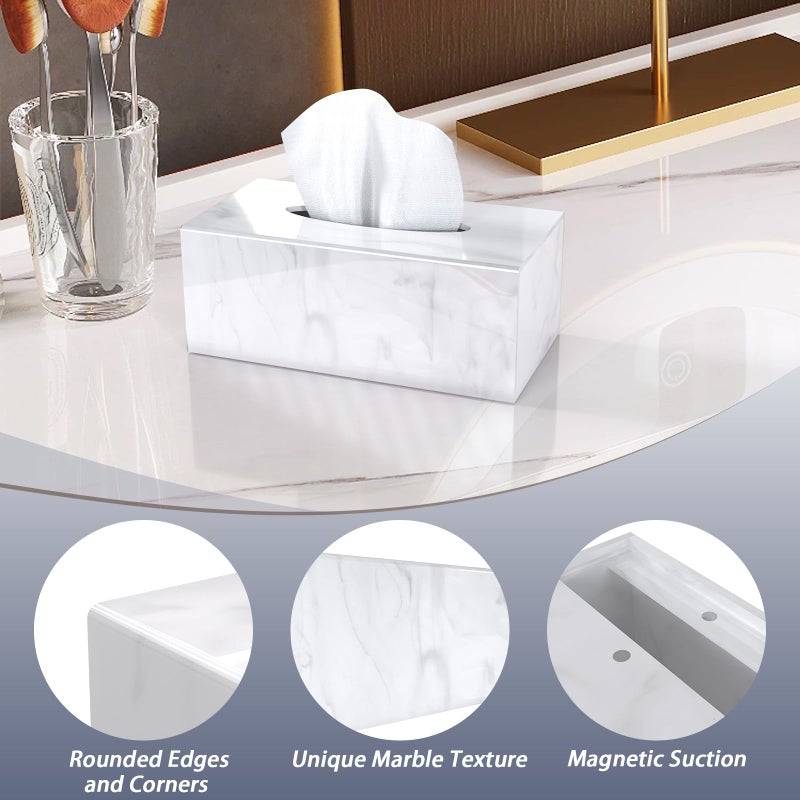 SILUT Tissue Box Cover Square, Marble Texture Tissue Box Holder, Decorative Tissue Holder for Bathroom, Kitchen, Vanity, Modern Tissues Organizer - Image 5