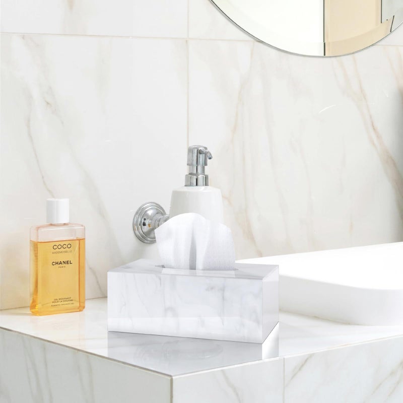 SILUT Tissue Box Cover Square, Marble Texture Tissue Box Holder, Decorative Tissue Holder for Bathroom, Kitchen, Vanity, Modern Tissues Organizer - Image 2