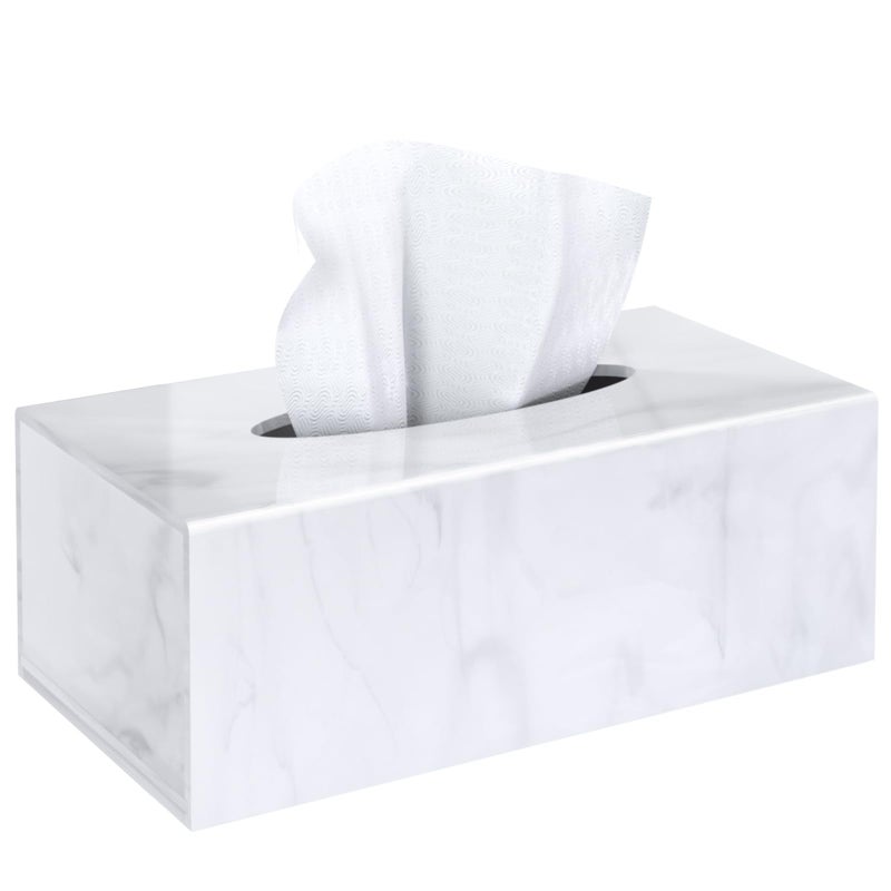 SILUT Tissue Box Cover Square, Marble Texture Tissue Box Holder, Decorative Tissue Holder for Bathroom, Kitchen, Vanity, Modern Tissues Organizer - Image 1