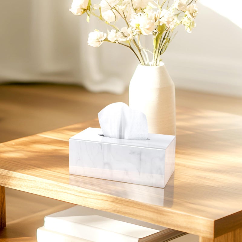SILUT Tissue Box Cover Square, Marble Texture Tissue Box Holder, Decorative Tissue Holder for Bathroom, Kitchen, Vanity, Modern Tissues Organizer - Image 3