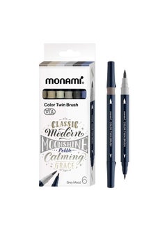 Monami Color Twin Brush Dual Brush Pen Double Tipped Fine & Medium Marker For Coloring Calligraphy Lettering Grey Mood 6Pack (N.Grey 1N. Grey 6N.Grey 10Warm Grey 3Warm Grey 6Pigeon Grey)  - Image 2