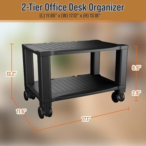 Home-Complete Printer Stand-2-Tier Under Desk Table for Fax, Scanner, Printer, Office Supplies-Compact and Mobile with Wheels for Portable Storage - Image 4