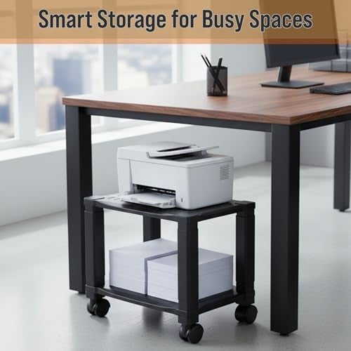 Home-Complete Printer Stand-2-Tier Under Desk Table for Fax, Scanner, Printer, Office Supplies-Compact and Mobile with Wheels for Portable Storage - Image 3