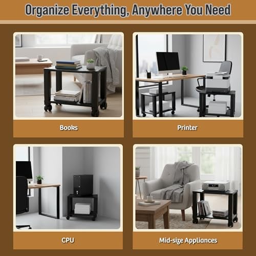 Home-Complete Printer Stand-2-Tier Under Desk Table for Fax, Scanner, Printer, Office Supplies-Compact and Mobile with Wheels for Portable Storage - Image 5