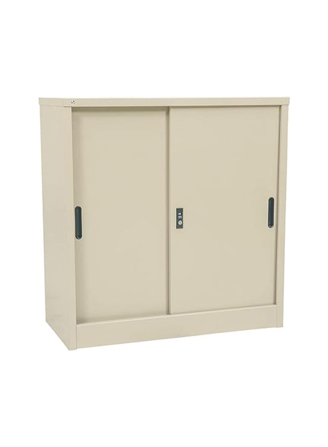 RIGID Steel Sliding Door Cupboard Low Hight Steel Filing Cabinet with Shelves Storage (Beige) - Image 2