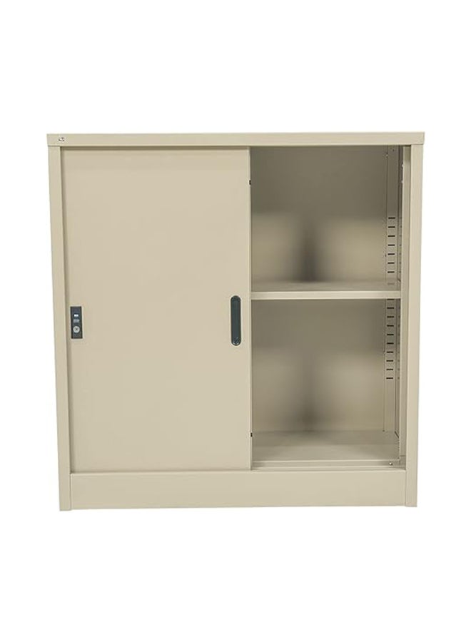 RIGID Steel Sliding Door Cupboard Low Hight Steel Filing Cabinet with Shelves Storage (Beige) - Image 5