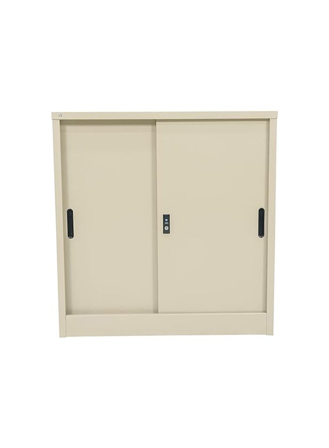 RIGID Steel Sliding Door Cupboard Low Hight Steel Filing Cabinet with Shelves Storage (Beige) - Image 4