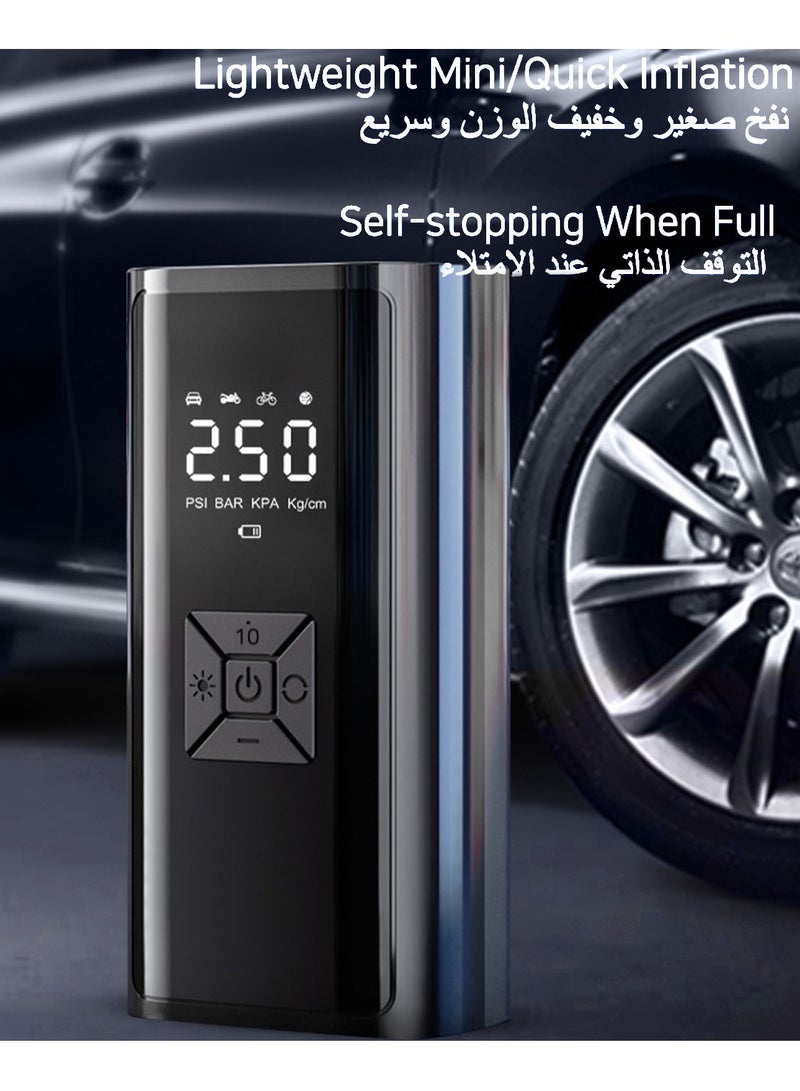 Huake مضخة هواء محمولة قابلة للنفخ، مضخة هواء كهربائية لنفخ الإطارات، مضخة هواء كهربائية تعمل على نفخ الإطارات، مضخة هواء كهربائية 150 رطل لكل بوصة مربعة مع إضاءة LED، بنك طاقة سريع، مضخة كهربائية ت - Image 3