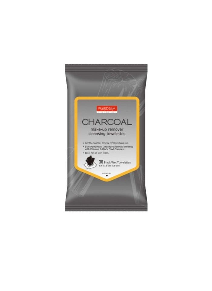 Purederm Charcoal Make Up Remover Cleansing Towelettes ADS 633 - 30pcs  - Image 1