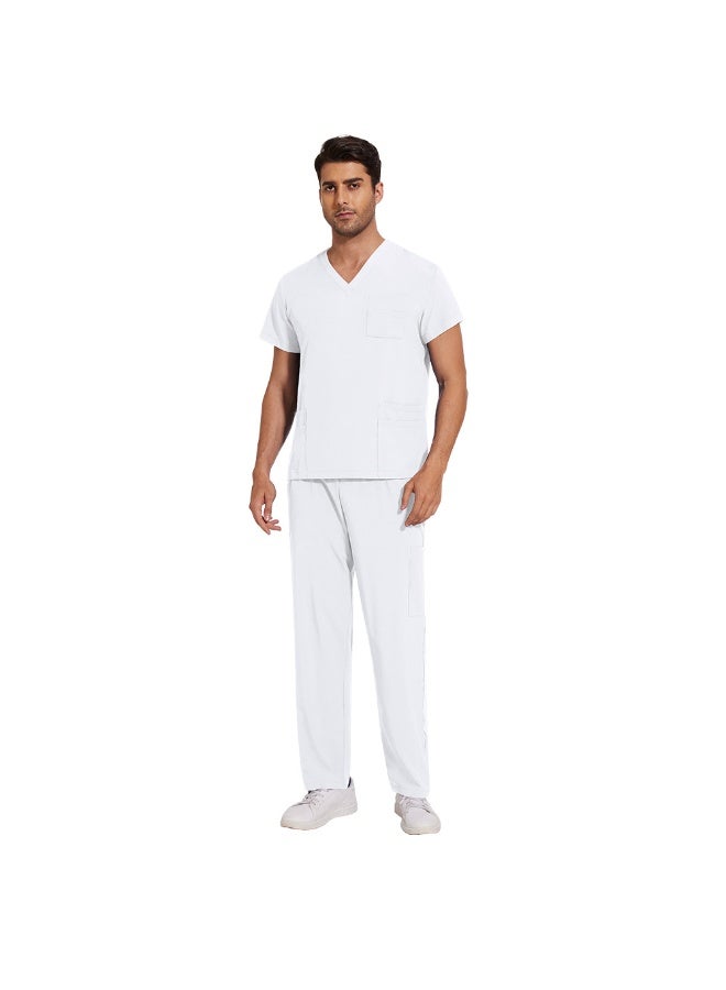 NIBEMINENT Scrubs Uniform Men Workwear Lab Work Clothes Uniforms Health Service Nursing Uniforms Short Sleeve V-neck Scrubs Tops+Pants Suit - Image 1