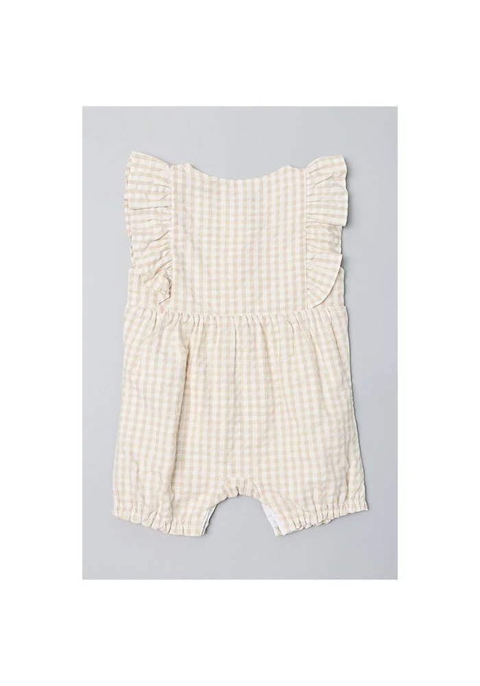 أر أند بي Checked Romper with Crew Neck and Flutter Sleeves