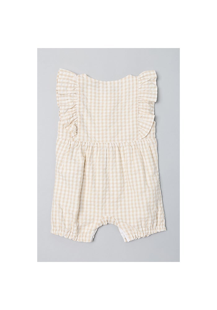 R&B Checked Romper with Crew Neck and Flutter Sleeves - Image 2