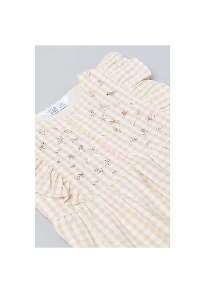 R&B Checked Romper with Crew Neck and Flutter Sleeves - Image 3
