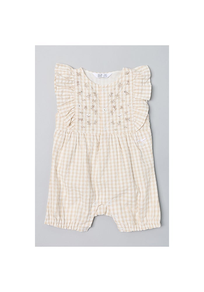 R&B Checked Romper with Crew Neck and Flutter Sleeves - Image 1