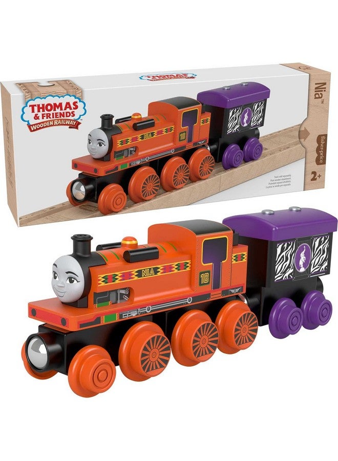 THOMAS & FRIENDS Thomas & Friends Wooden Railway, Nia Engine and Coal Car, push-along train made from sustainably sourced wood for kids 2 years and up  - Image 1