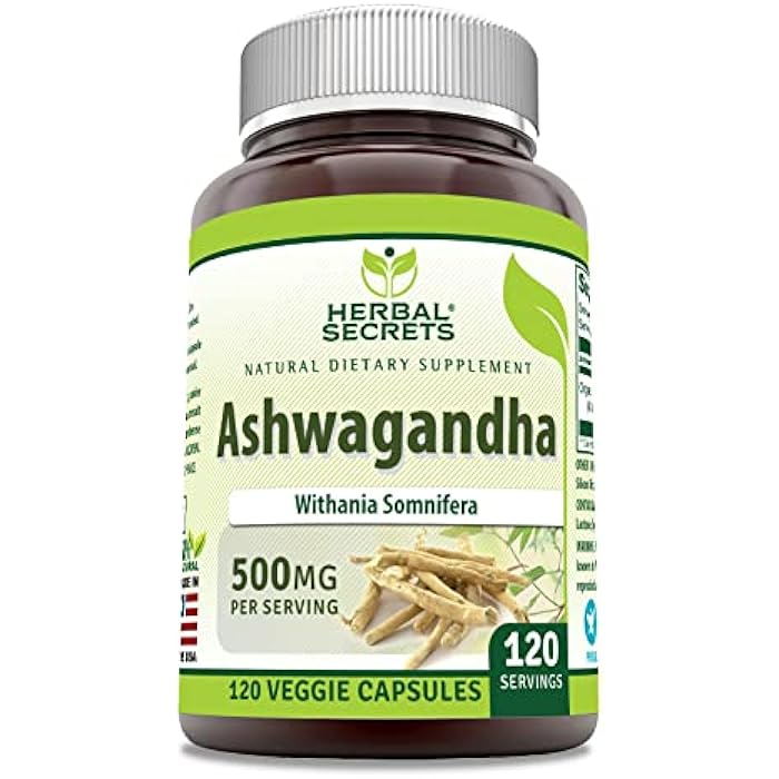Herbal Secrets Ashwagandha (Made with Natural Ashwagandha) 500 Mg | Veggie Capsules Supplement | Non-GMO | Gluten-Free | Made in USA (1 Pack | 120 Count) - Image 1
