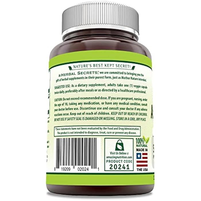 Herbal Secrets Ashwagandha (Made with Natural Ashwagandha) 500 Mg | Veggie Capsules Supplement | Non-GMO | Gluten-Free | Made in USA (1 Pack | 120 Count) - Image 3