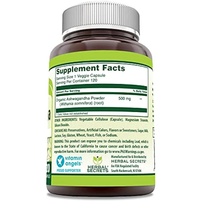 Herbal Secrets Ashwagandha (Made with Natural Ashwagandha) 500 Mg | Veggie Capsules Supplement | Non-GMO | Gluten-Free | Made in USA (1 Pack | 120 Count) - Image 2