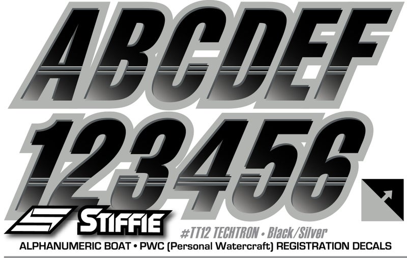 STIFFIE Techtron Black/Silver 3" Alpha-Numeric Registration Identification Numbers Stickers Decals for Boats & Personal Watercraft - Image 5
