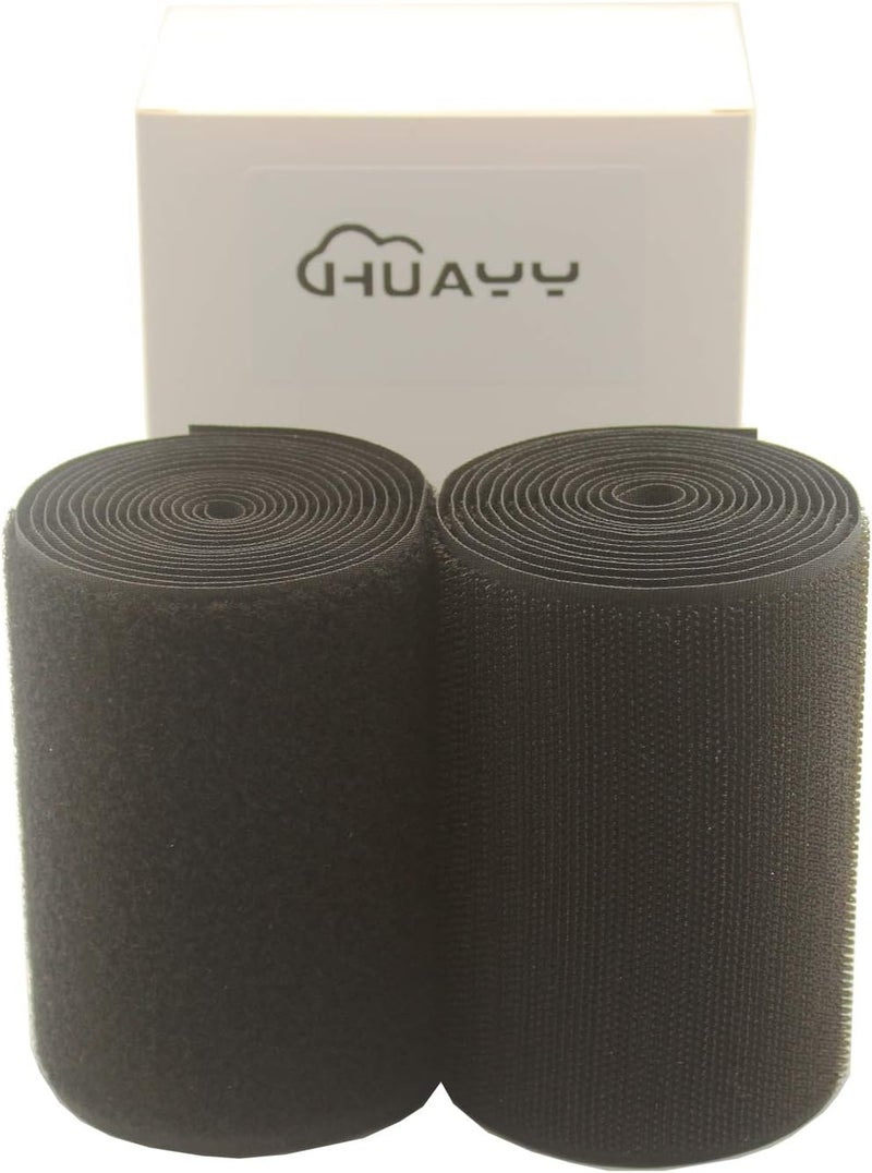 HUAYY Sew on Hook and Loop Style Non-Adhesive Nylon Strips Fabric, Black 4in x 2yd - Image 1
