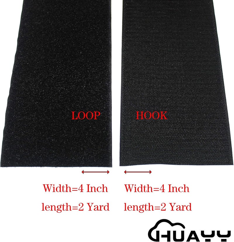 HUAYY Sew on Hook and Loop Style Non-Adhesive Nylon Strips Fabric, Black 4in x 2yd - Image 2