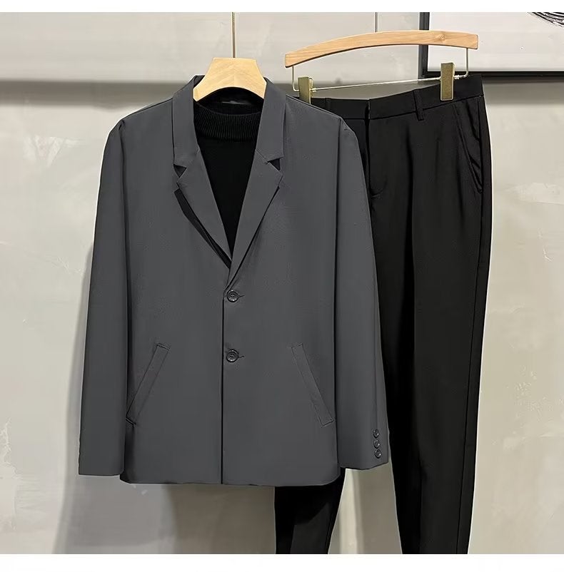 Mens Casual Blazer Spring Autumn Fashion Loose Black Suit Light gray  - Image 2