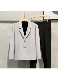Generic Mens Casual Blazer Spring Autumn Fashion Loose Black Suit Light gray  - Image 1