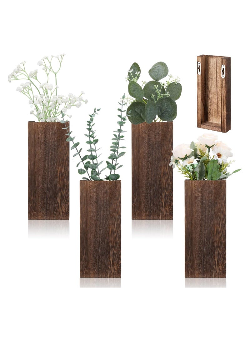 KASTWAVE 4 Pack Wood Wall Planter for Indoor Plants, Modern Farmhouse Wooden Pocket Wall Vases, Hanging Vase Wall Living Room Bedroom Home Decor for Dried Flowers and Faux Greenery Plants - Image 1