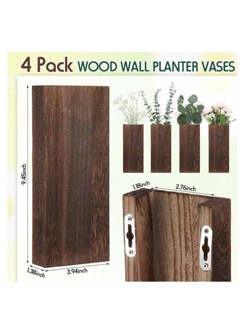 KASTWAVE 4 Pack Wood Wall Planter for Indoor Plants, Modern Farmhouse Wooden Pocket Wall Vases, Hanging Vase Wall Living Room Bedroom Home Decor for Dried Flowers and Faux Greenery Plants - Image 4