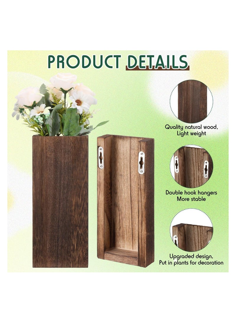 KASTWAVE 4 Pack Wood Wall Planter for Indoor Plants, Modern Farmhouse Wooden Pocket Wall Vases, Hanging Vase Wall Living Room Bedroom Home Decor for Dried Flowers and Faux Greenery Plants - Image 3