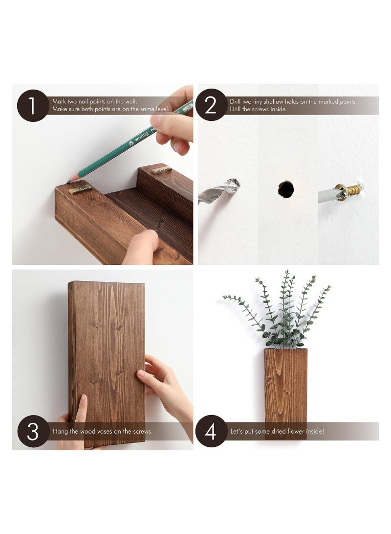 KASTWAVE 4 Pack Wood Wall Planter for Indoor Plants, Modern Farmhouse Wooden Pocket Wall Vases, Hanging Vase Wall Living Room Bedroom Home Decor for Dried Flowers and Faux Greenery Plants - Image 5