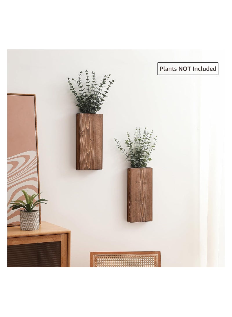 KASTWAVE 4 Pack Wood Wall Planter for Indoor Plants, Modern Farmhouse Wooden Pocket Wall Vases, Hanging Vase Wall Living Room Bedroom Home Decor for Dried Flowers and Faux Greenery Plants - Image 2