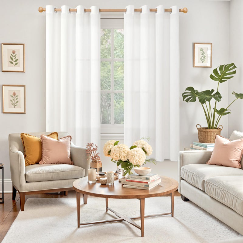 YoungsTex Linen Semi Sheer Curtains 63 Inches Length for Living Room - White Light Filtering Drapes with Grommet Textured Lightweight Window Treatments for Bedroom, 2 Panels, 52 X 63 Inch - Image 2