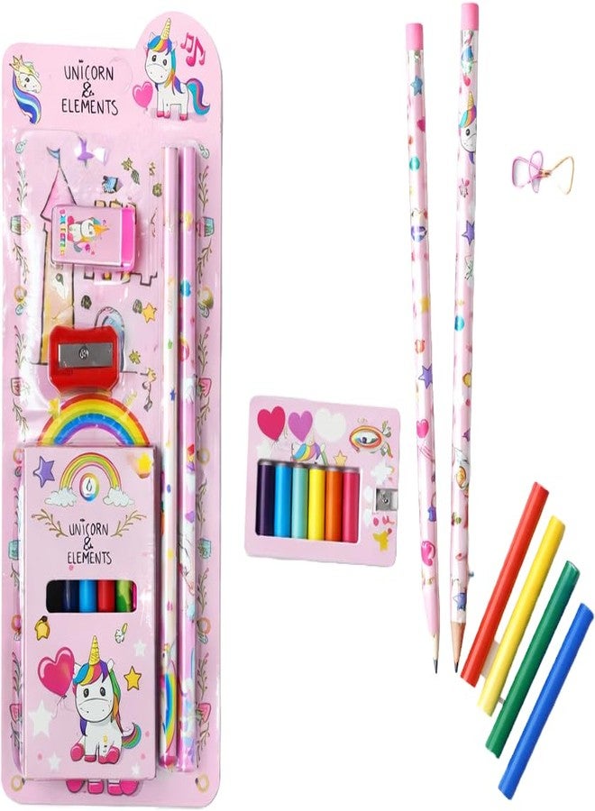 Dharmsaar 2Pcs Pencil Set with Pencil Color, Sharpener & Extra Eraser for Kids | Stationery Kit for Boys & Girls Age 3-15 Years | Ideal School Use & Birthday Return Gifts (Unicorn, Pack of 10) - Image 1
