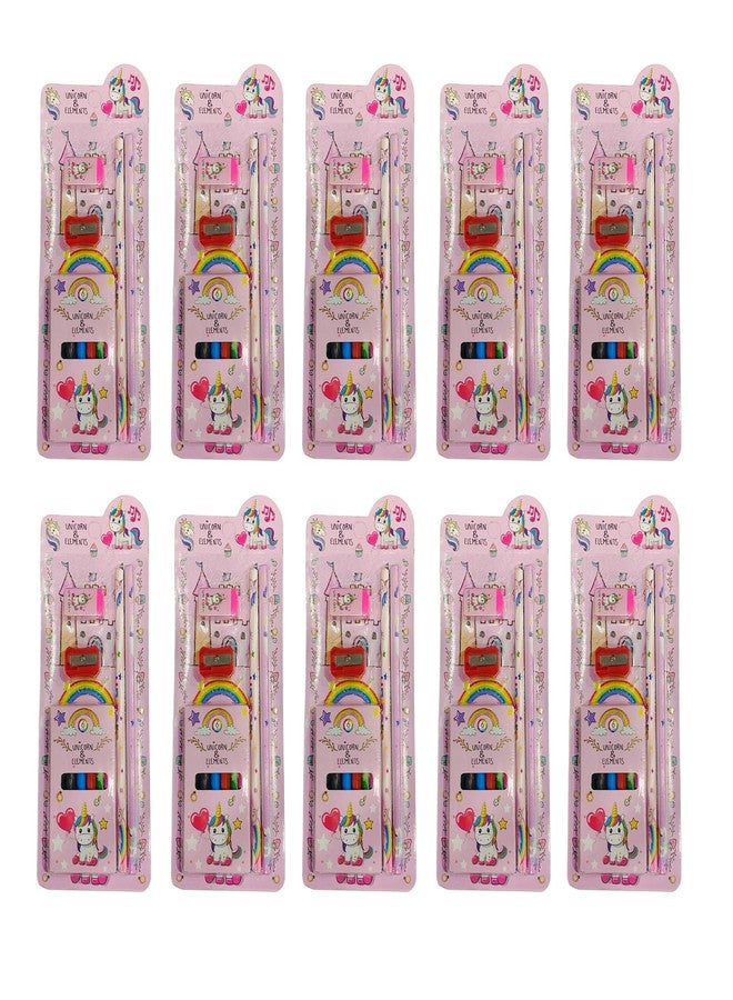 Dharmsaar 2Pcs Pencil Set with Pencil Color, Sharpener & Extra Eraser for Kids | Stationery Kit for Boys & Girls Age 3-15 Years | Ideal School Use & Birthday Return Gifts (Unicorn, Pack of 10) - Image 2