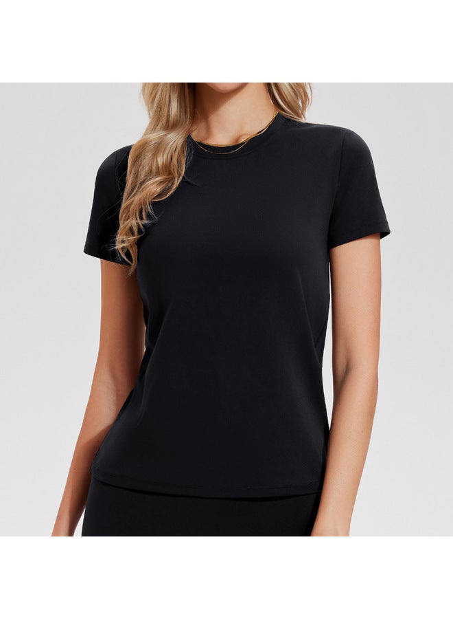 Women's Regular Shoulder Short-sleeve T-shirt, Fitted, Breathable, Suitable For Outdoor Wear, Slimming, Versatile, Gym Yoga Wear