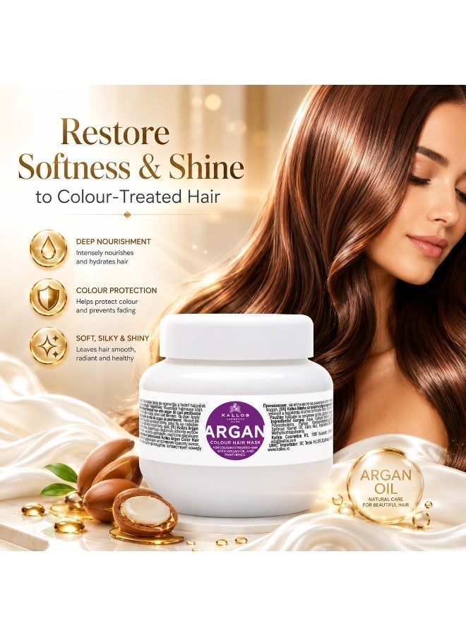 Kallos Argan Colour Hair Mask with Argan Oil & Panthenol 275ml, Deep Conditioning Treatment for Color-Treated Hair, Nourishing & Color Protection Formula, - Image 3
