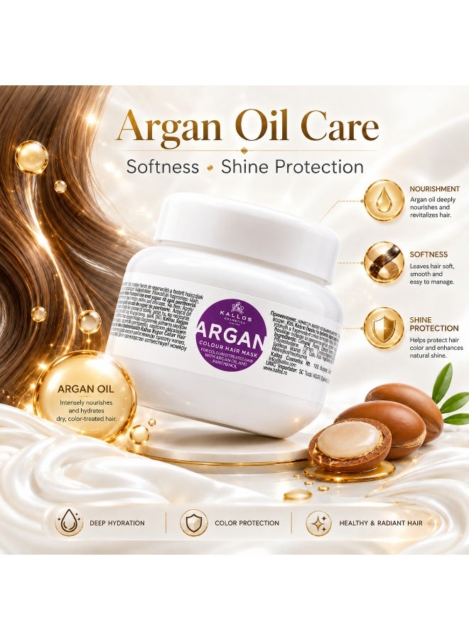 Kallos Argan Colour Hair Mask with Argan Oil & Panthenol 275ml, Deep Conditioning Treatment for Color-Treated Hair, Nourishing & Color Protection Formula, - Image 5