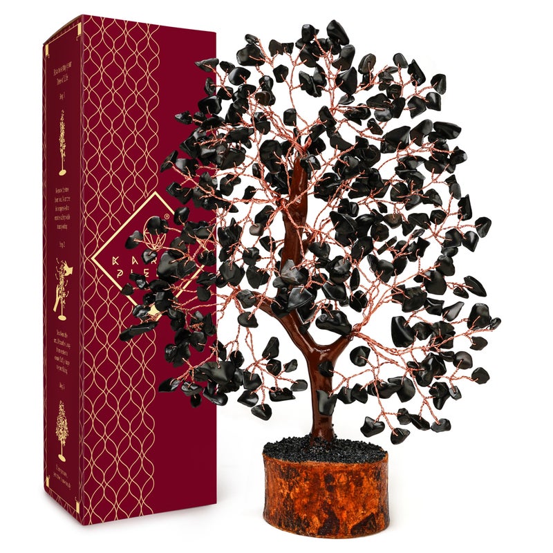 KARMAPLEDGE Black Obsidian Healing Crystal Tree Spiritual Gifts for Women Handmade Home Office Decor Chakra Tree of Life Bring Positive Energy Good Luck Money Yoga Reiki Healing for Dad