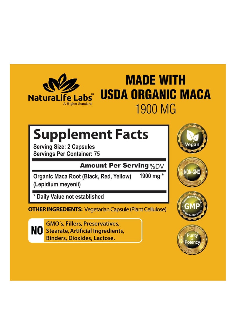 NaturaLife Labs Organic MACA 1900mg 150 Veggie Capsules - Image 2