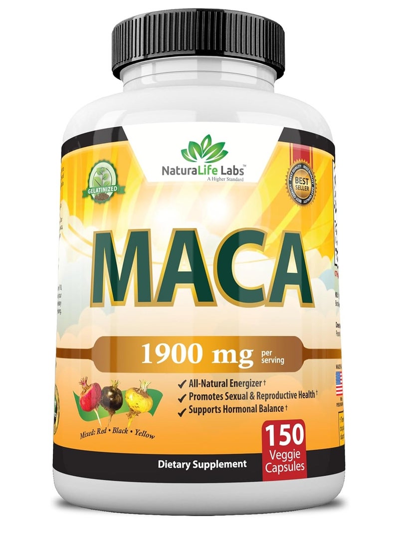 NaturaLife Labs Organic MACA 1900mg 150 Veggie Capsules - Image 1