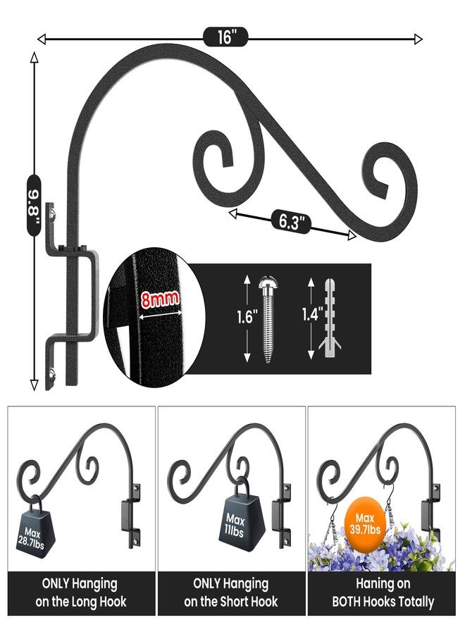 GOODBUY Plant Wall Hanger, 2 Set Plant Hangers Outdoor 16" Plant Hanger Hook 360° Swivel Plant Hanger Black Hooks for Hanging Plants,Bird Feeders,Lanterns,Wind Chimes, Bracket (16INCH,2Pack,Swivel) - Image 3