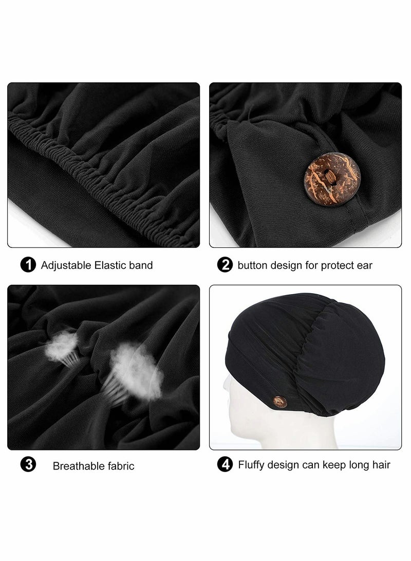KASTWAVE 10 Pieces Soft Bouffant Caps with Buttons Gourd Shape Caps Stretch Bouffant Hats Unisex Stretchy Headband Turban with Ear Loop Holder Buttons - Image 3