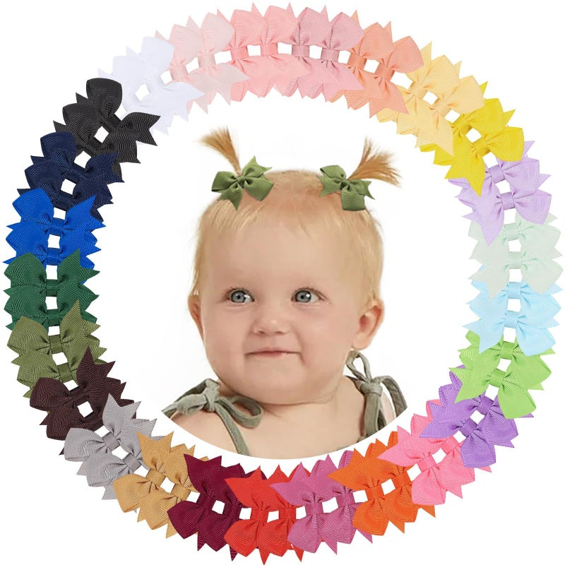 doboi 50PCS 2 Baby Hair Bows Clips Fully Lined Grosgrain Boutique Solid Ribbon Mini Bows for Girls Teens Infants Kids Toddlers Newborn