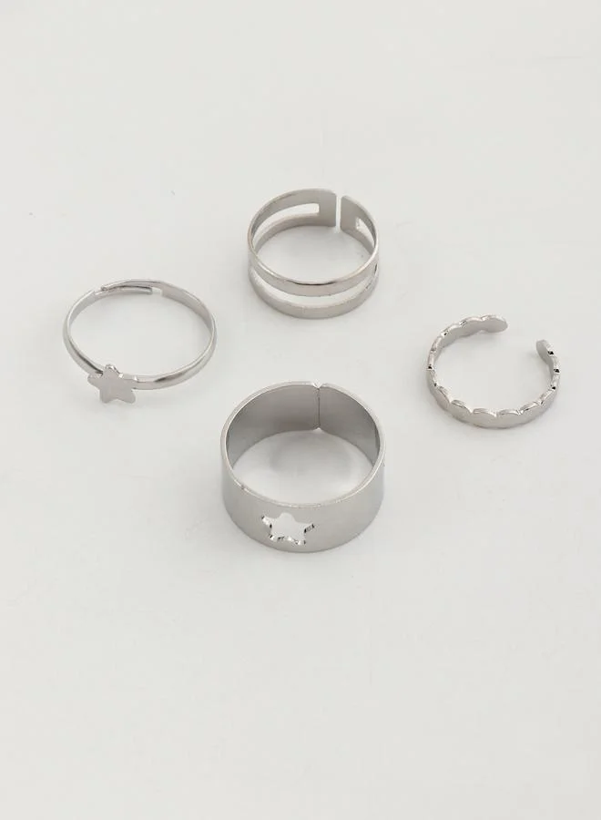 تايك تو طقم من 4 خواتم كف مفرغة بتصميم النجمة