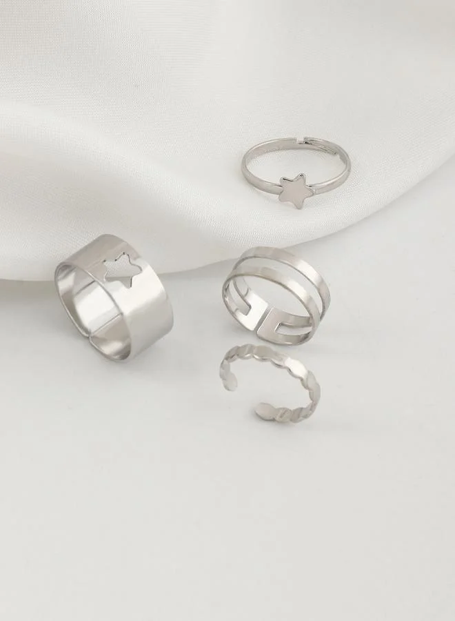 تايك تو طقم من 4 خواتم كف مفرغة بتصميم النجمة